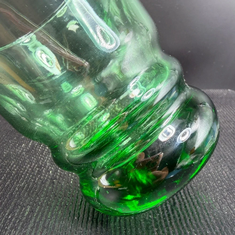 Anchor Hocking Green Glass Tumblers Ringed‎ Beehive Base Set of 2 Vintage 4 inch